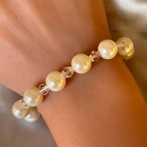 SAQ Faux Pearl & Crystal Bead Bracelet